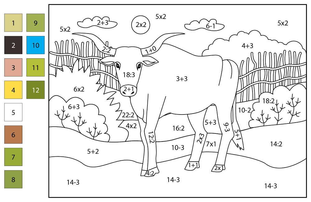 Math Color By Number Ox Coloring Page Md Coloring Page — Free Printable — free printable coloring page